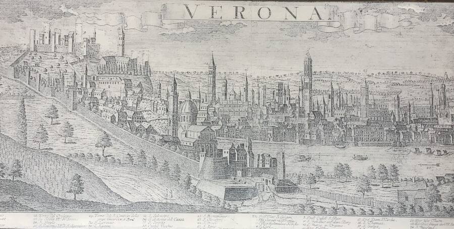 Veduta antica della città di Verona incisa al laser su lastra